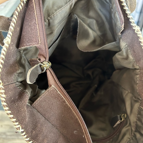 Hand Crafted Artisan Suede Patchwork Floral Embroidered Boho Zipper Tote Bag - Picture 6 of 8